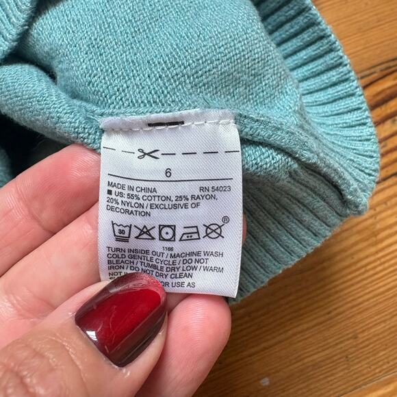 Janie and Jack teal blue knit ruffle collar long sleeve sweater SIZE 6 - Picture 4 of 5